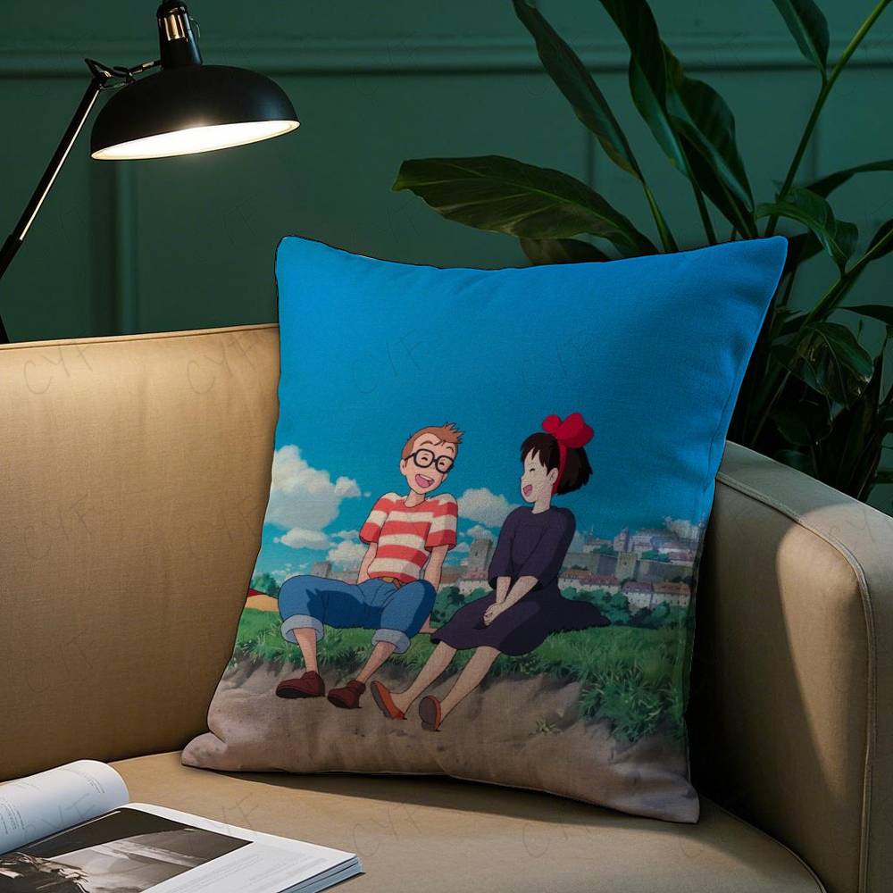 Anime Kwaii K-Kikis D-Delivery Service Pillow Case Anti-dustmite Pillowcase Invisible Zipper Silky Short Plush Sofa Cushion Cove
