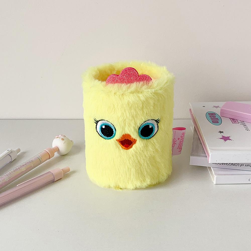 1 Piece Furry Cartoon Unicorn Pencil Holder for Kids Girl Cute Animal Kitten Puppy Sheep Desktop Organizer Makeup Brush Box