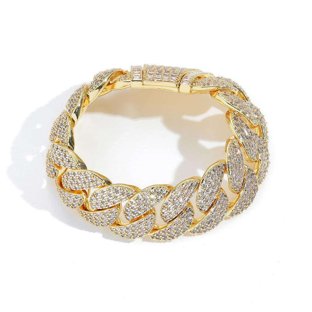 JUXIN New Arrival Hip Hop Jewelry 22mm Cuban Link Bracelet Bling CZ Iced Out Baguette Zircon Bubble Cuban Link Bracelet 7inch(17.78cm) золотой