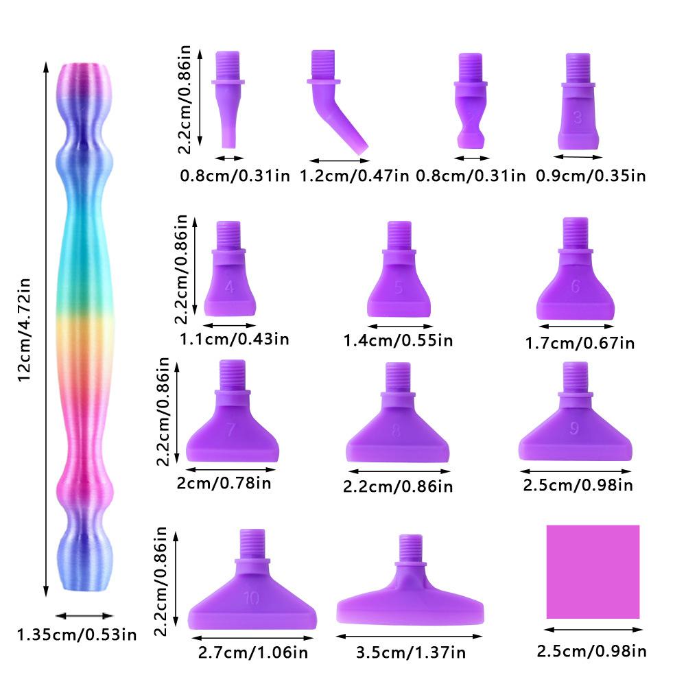 Diamond Painting Pen Kit with 12 Threaded Plastic Tips and Wax Pads Ergonomic Rhinestone Picker Tool for DIY Crafts and Nail Art