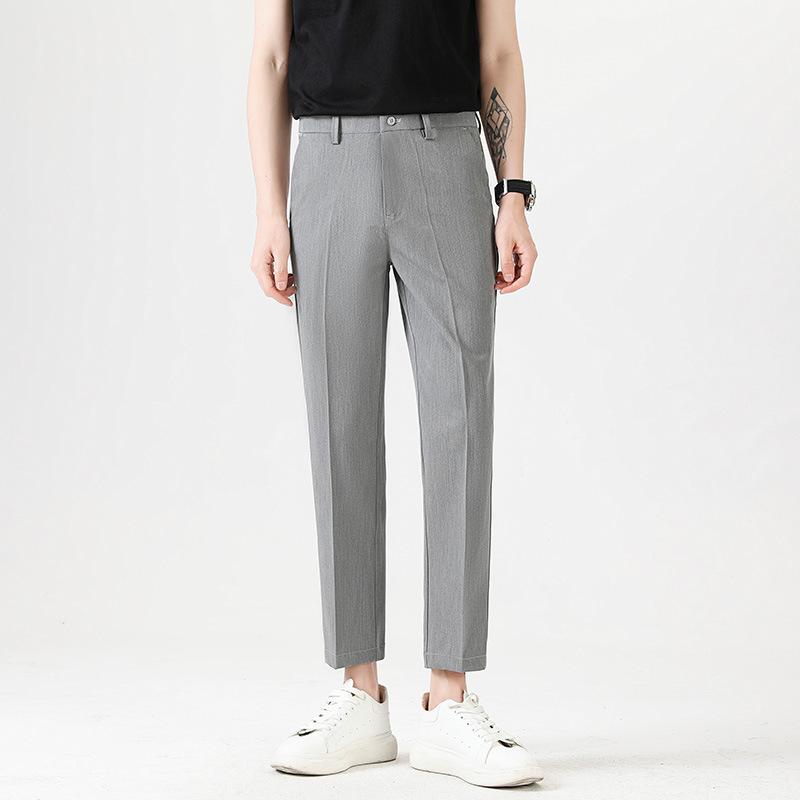 Light Luxury Men's Casual Small Trousers Elastic Small Straight Men's Trousers Nine-point Trousers Color Spinning Youth Trousers Men