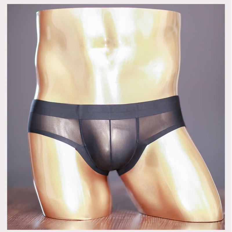 Low Rise Briefs Transparent Mesh Underwear Men Sexy Ultra Thin Knickers Bulge Pouch Underpants See Through Ice Silk Lingerie