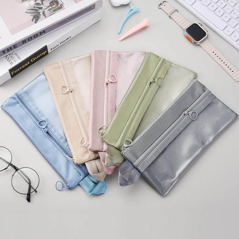 Bolsa de Armazenamento Transparente Simples Portátil de Viagem Impermeável com Zíper de Camada Dupla para Artigos de Higiene Pessoal, Cabos de Dados, Cartões, Joias, Maquiagem