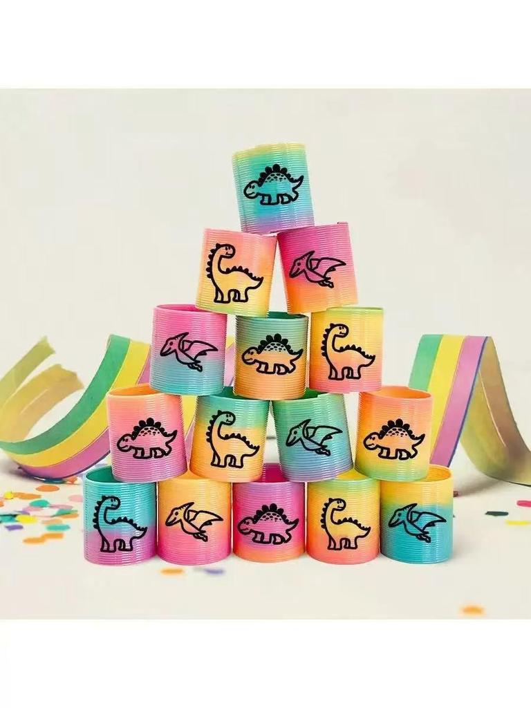 3.5CM Mini Smiley Face Rainbow Spring Ring: Children's Seven-Color Elastic Decompression Toy
