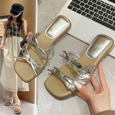 One-word Drag Skirt with 2025 Wind Flat Sandals Super Beautiful Low New French Cool Slippers Female Summer Wear Fairy Heel