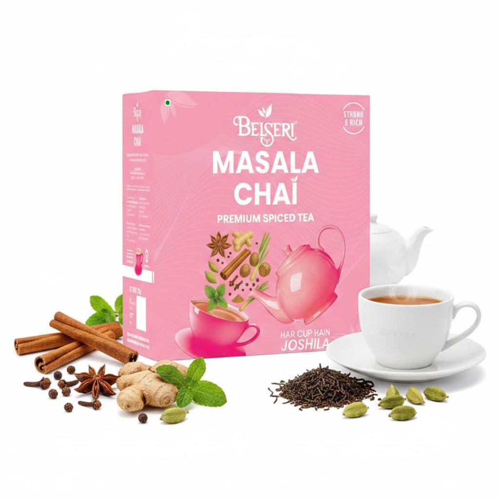 Belseri Masala Chai 250g | Natural Assam CTC Spiced Tea with Ginger, Cardamom, Cinnamon, Pepper & Clove | Strong & Rich Masala Tea