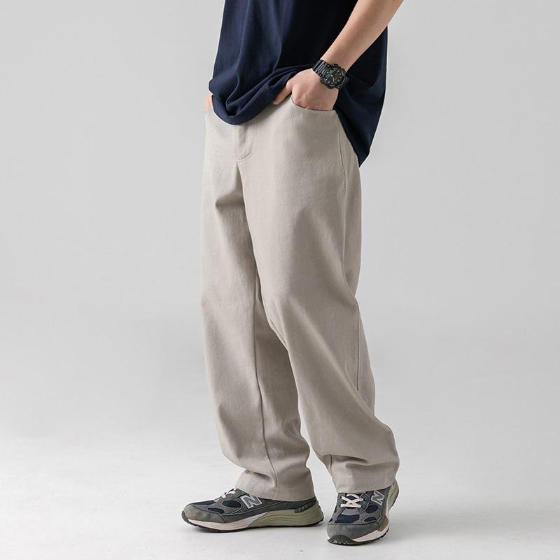 Men S Vintage Loose Fit Cotton Casual Solid Long Trousers
