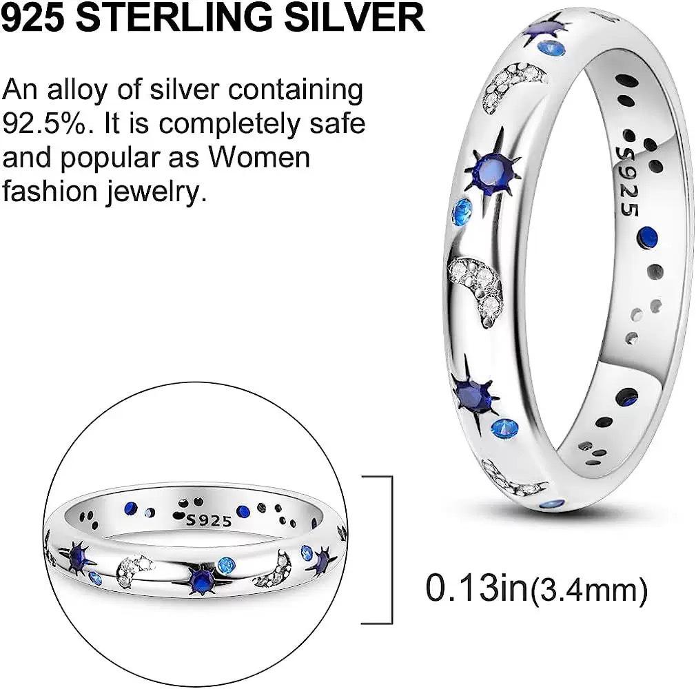 Star and Moon S925 Sterling Silver Zircon-Inlaid Women's Ring