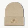 Golden DoubleHeart Print Knit Beanie Warm Soft Comfortable Stretchy Brimless Hat Elegant Luxe Fashionable Unisex FallWin