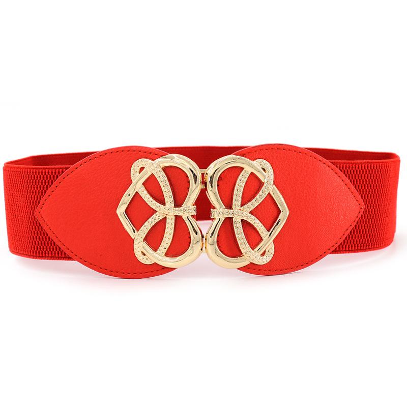 Down Jacket Decorative Belt Women'S Bright Gold Love Pair Buckle Elastic Belt Dress Wide Waist Seal Three Sizes