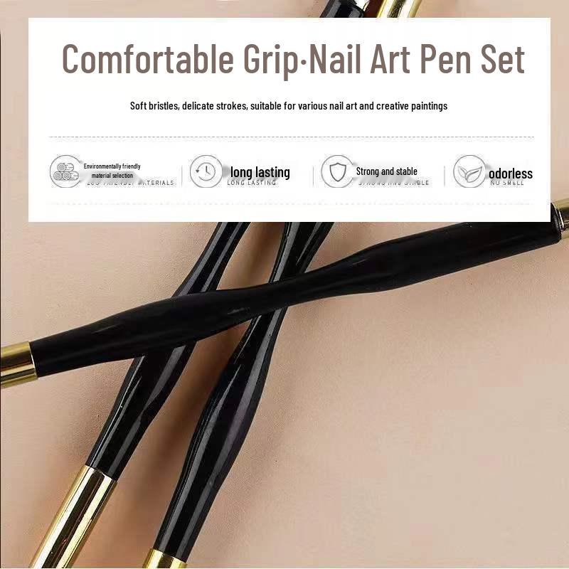 Black Gold Dual-Ended Nail Art Brush Set with Small Waist Design