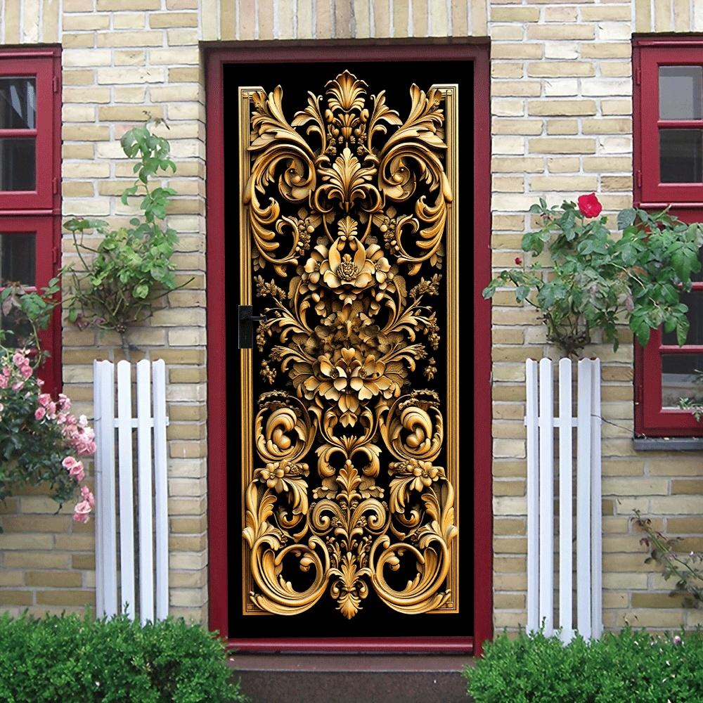 2 stuks Europese retro gouden decoratieve deur muurstickers zelfklevende entree gang achtergrond muurstickers woonkamer bedr
