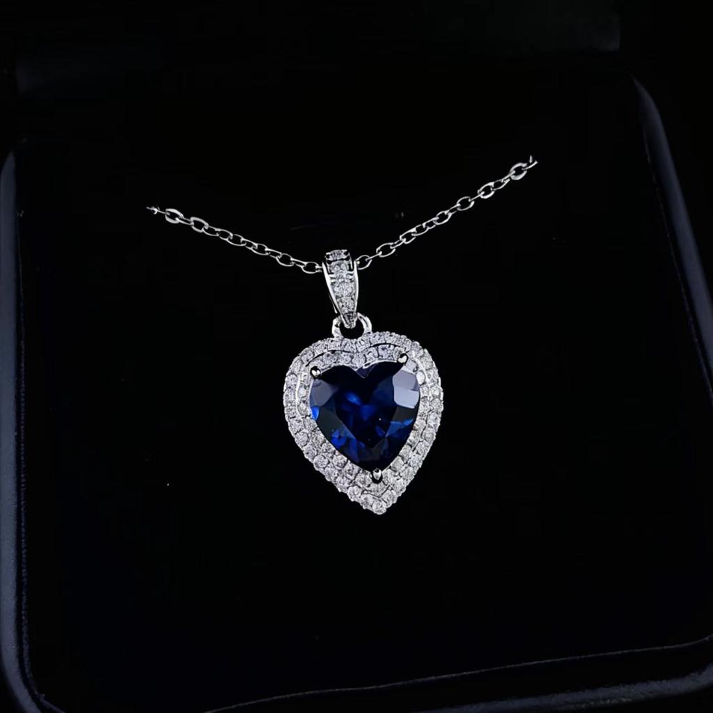 Fashion Love Necklace Imitation Classic Heart Of The Ocean Sapphire Jewelry Set Women'S Ring Stud Earrings Pendant