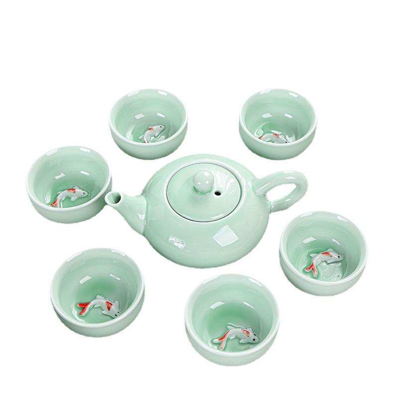 Dehua ceramic celadon dragon pot tea set, tea set set, souvenir, personal gifts can be printed in Chinese style