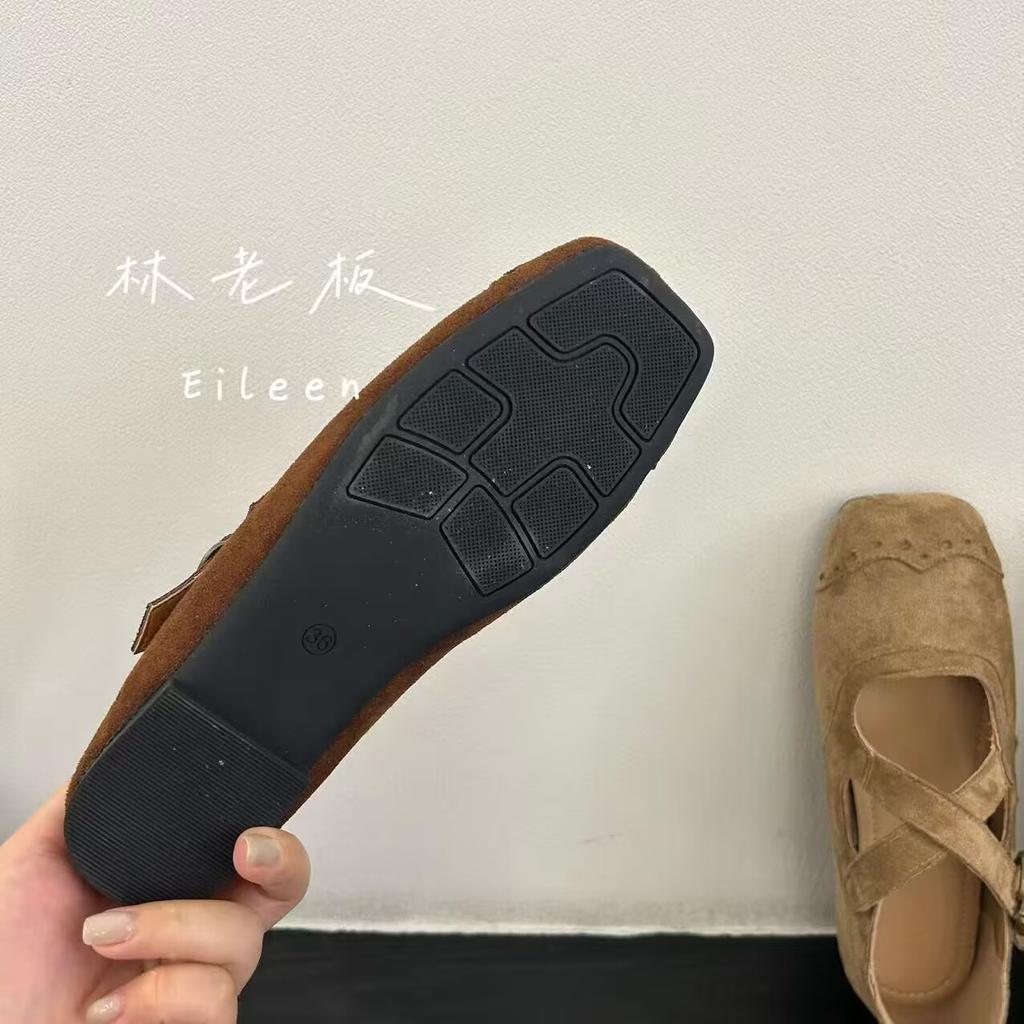 Sheepskin version~ Simple leather woven hollow commuting summer shallow mouth single shoes women's word with low heel commuting sandals