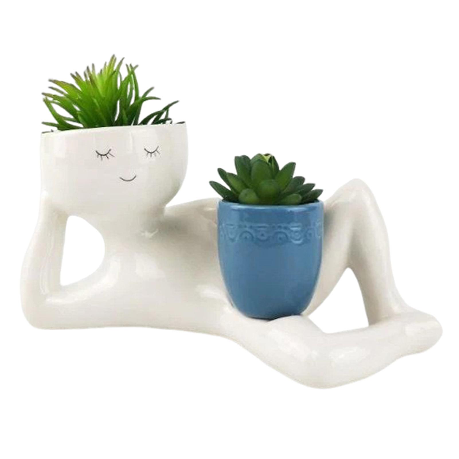 

Креативный цветочный горшок для суккулентов, кашпо для цветов, милый горшок для растений с лицом, маленький горшок для суккулентов для маленьких декоративных комнатных растений синий