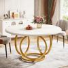 Round Dining Table, Modern 120 Cm Kitchen Table for 4-6 People, Coffee Table, Side Table with 2 Levels and Metal Frame