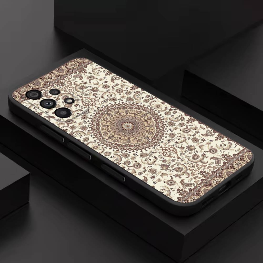 Persian Carpet Floral Pattern For Samsung S 26,25,24,23,22,30,21,10,9,Ultra,Plus,Lite,FE,4,5G Black Soft Case Phone Case