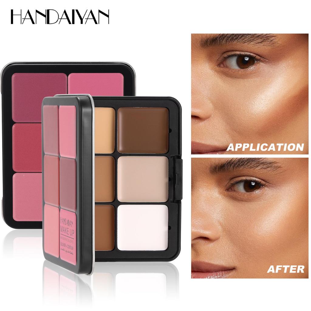 12-Color Blush & Contour Palette: Handaiyan All-in-One Matte & Cream Highlight with Iron Box