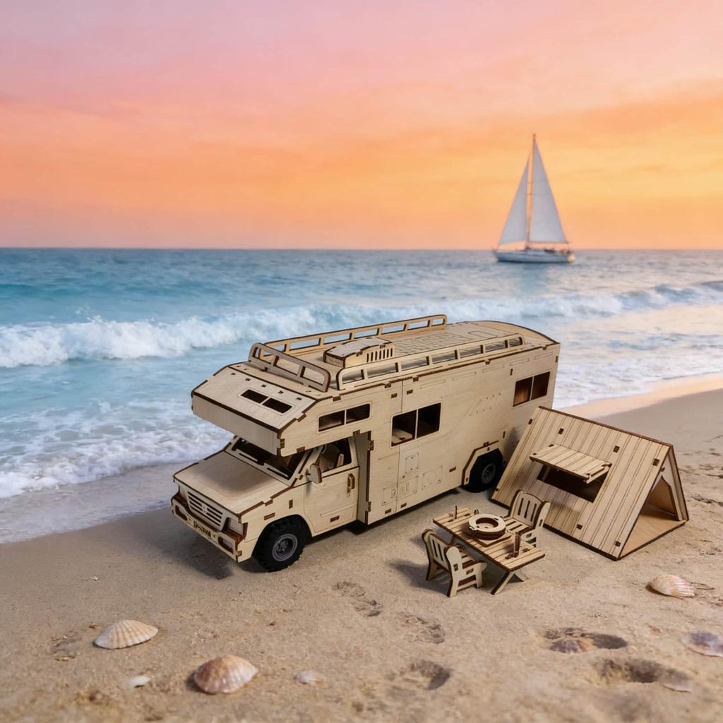 3D Wooden Puzzle Camper Van Scale Miniature DO-IT-YOURSELF Miniature Kit Handcrafted Present Home Decor Assembly Toy