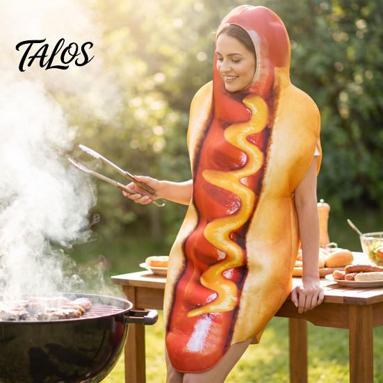 Hooded Food Costume Adults Fast Costume, Unisex Hot Dog Hamburger French Fries Cosplay Dress Up Outfit for Halloween Holiday Party