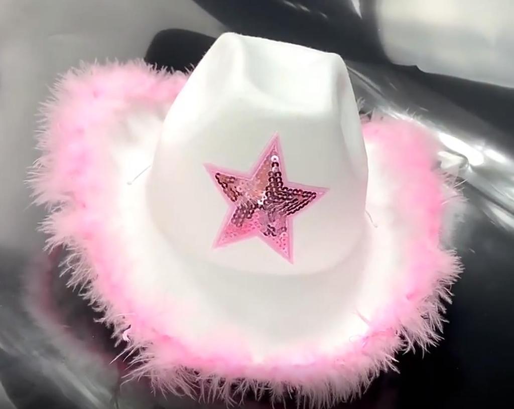 Cowboy Hat Christmas Stage Carnival Party Pink Fluorescent Colorful Cowboy Hat Compound Laser Hat Western Style Illusion