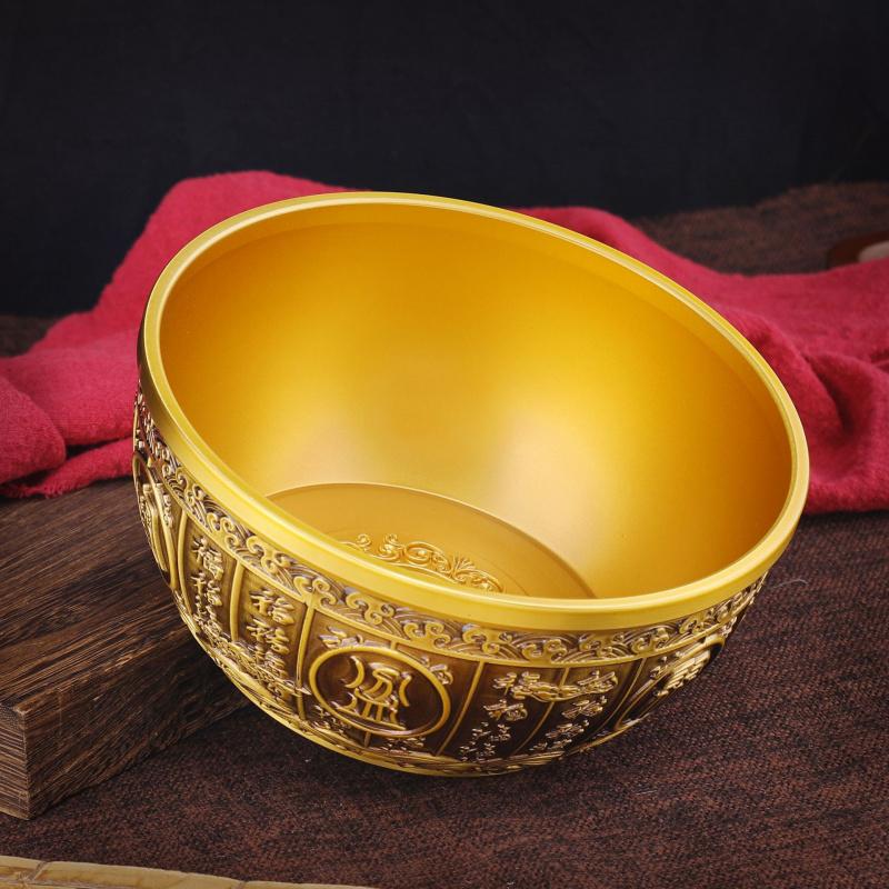Ornament Home Decor Cloud Pattern Hundred Blessings Treasure Bowl Handcrafted Brass Carving Elegant An