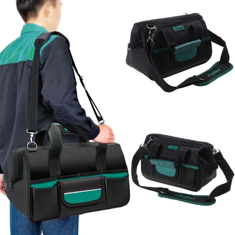 Multifunktionell verktygsväska med förtjockat Oxford-tyg Vattentät Bred öppning Verktygsförvaringsväska för elektriker