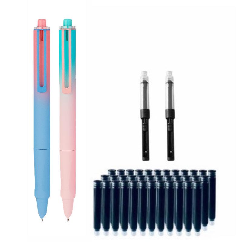 Refillable Ergonomic Fountain Pen for Students - Transparent Colored Plastic Design