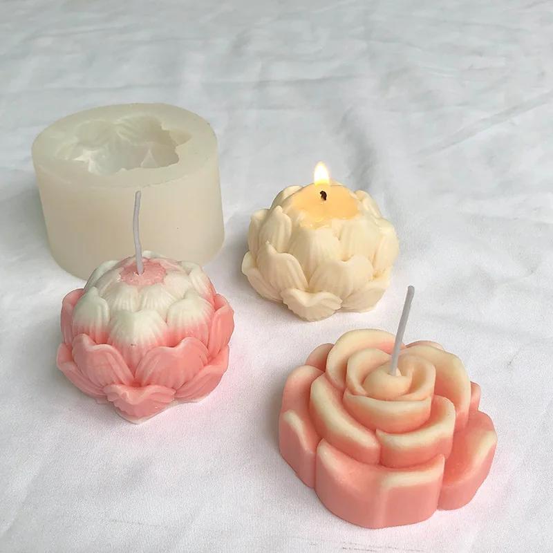 3D Lotus Candle Silicone Mold Diy Flower Scented Gypsum Decorative Handicraft Resin Cement Mold Handmade Soap-making Tools