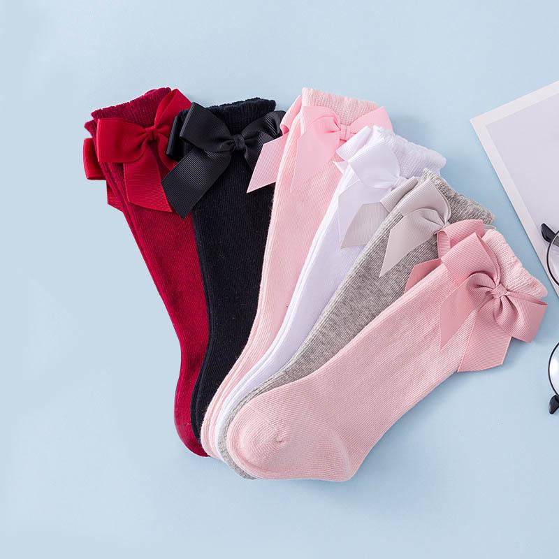 Solid Color Spring Summer Infant Toddler Kids Socks New Soft Cotton Baby Girl Socks Cute Bows Princess Girl Knee Socks