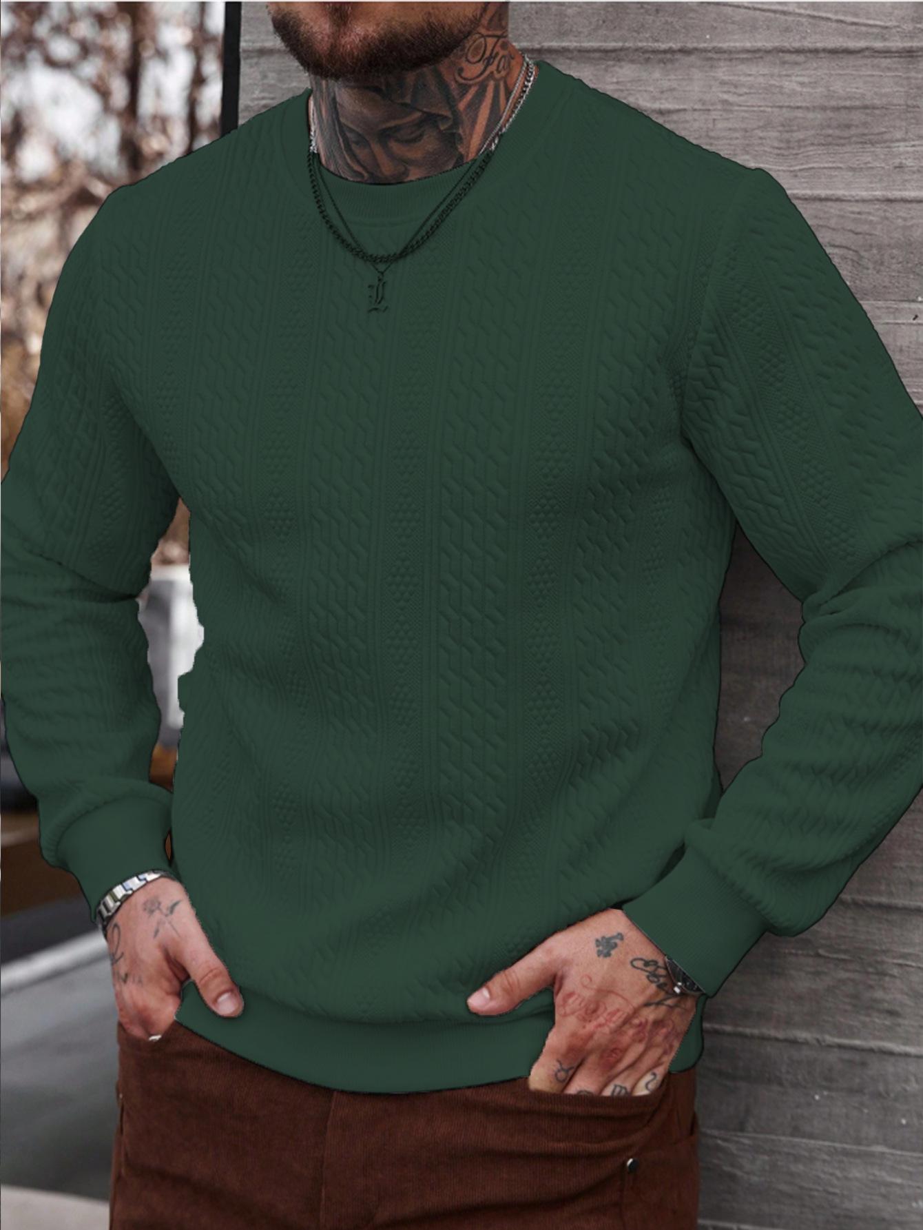 Осенне-зимний однотонный жаккардовый трикотаж Модная толстовка с теплым полувысоким воротником XL зелёный 1790₽