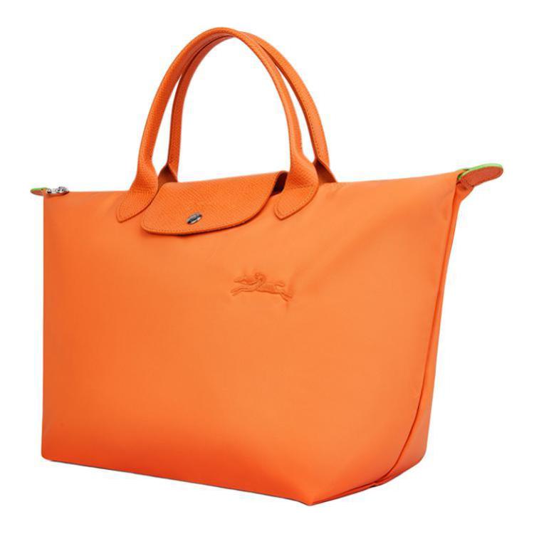 Longchamp Le Pliage Green 30 Solid Short Handle Snap Zipper Closure Nylon Tote Bag Medium Women Tote Bags Orange L1623919P54