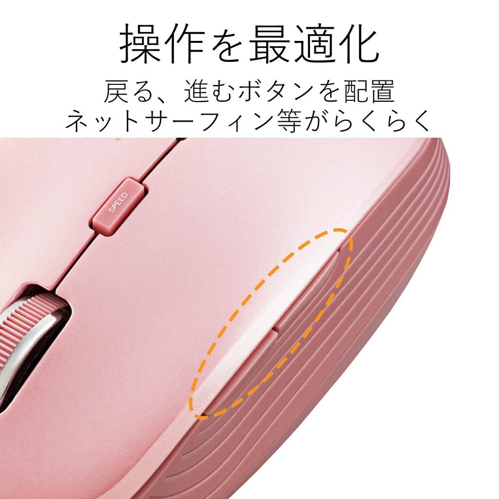 ELECOM Wireless Mouse, 2.4GHz, BlueLED, 5-Button, Back and Forward Buttons, [Recommended for Final Fantasy XIV: A Realm Reborn], Pink, M-BL21DBPN