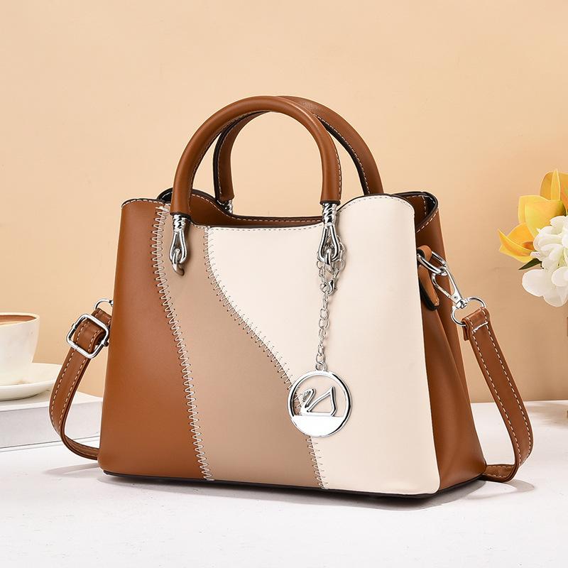 Fashionable Women's Handbag PU Leather Shoulder Bag with Large Capacity Casual Splicing Crossbody Bag Classic Retro Tote Bag