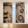 Retro Wooden House Pattern Printed Curtains, Pole Bag Curtains, Home Decoration, Room Decoration