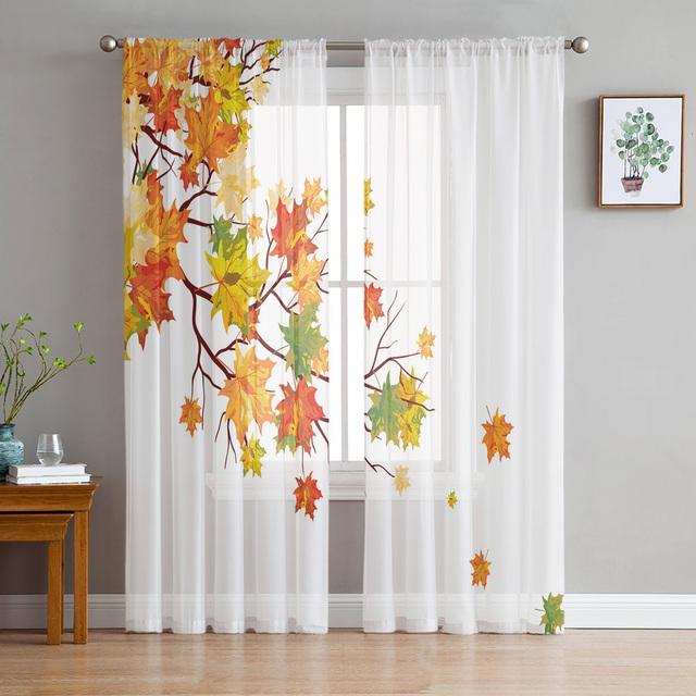 Maple Leaves Trees Texture Tulle Curtains For Living Room Sheer Voile Curtain Bedroom Decorative Kitchen Window Treatments