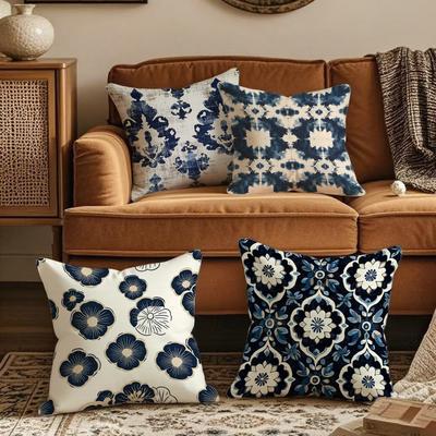 Taies d'oreiller florales bleues et blanchesConvient pour canapé voiture chambre à coucher housse de coussin décorative housse d'oreiller