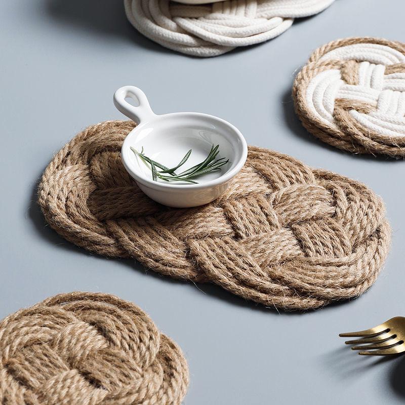 Te-matväv Linne Ins Pastoralt Hem Bordsunderlägg Restaurang Design Te-redskap Värmeisolering Grundläggande Handgjord Dekoration Kaffe Mjuk