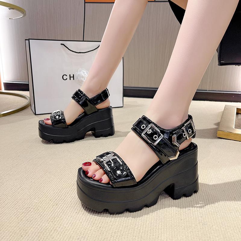 Fashion 10CM Summer Hollowed-out Breathable Thin Sandals Women New All-match High-heeled Platform Sandals Punk Thick Heel Shoes Size 42