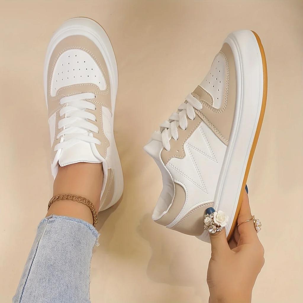 Fashion Women Contrast Color Sneakers 2024 Casual Lace Up Outdoor Shoes Comfortable Low Top Skate Shoes Designer Platform Sports Shoes