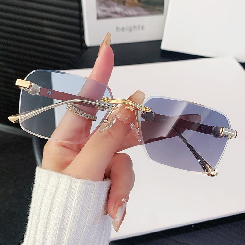 Kajia frameless color-changing sunglasses men's marine slice trimmed wood grain glasses legs square frame sunglasses women's trendy glasses