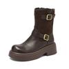 Augustine Platform Martin Boots Women's 2025 New Autumn Brown Thick Heel Retro Thin British Style Short Boots