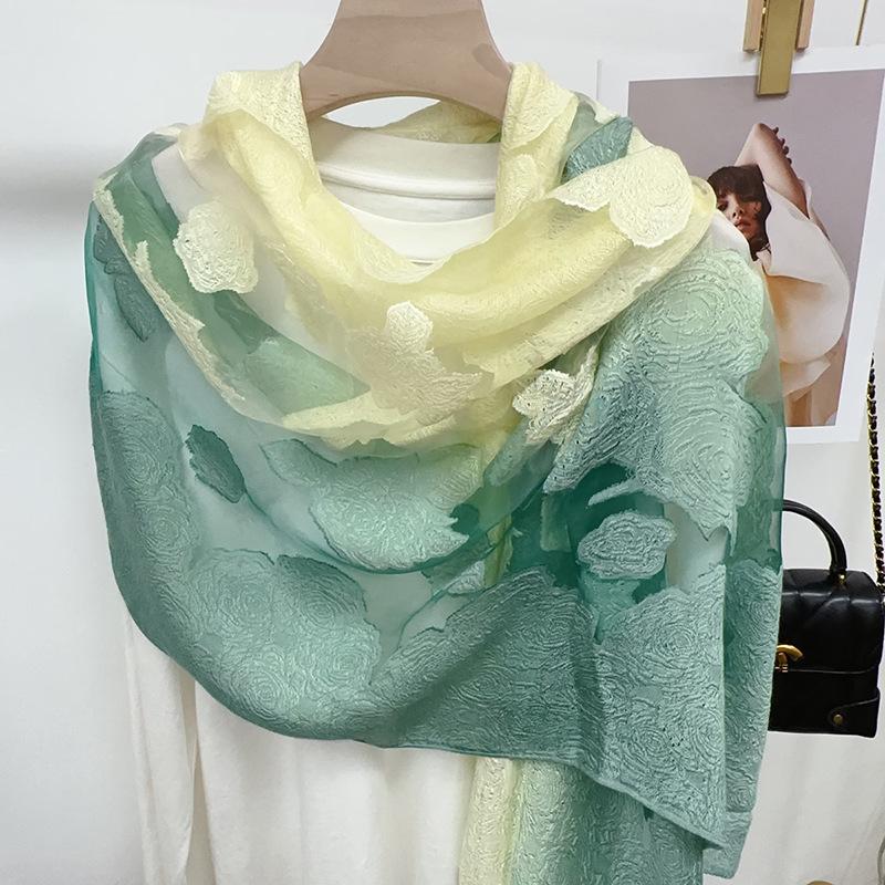 Shawl Scarf Advanced New Gradual Change Flower Long Silk Scarf Yarn Versatile Sunscreen Shawl