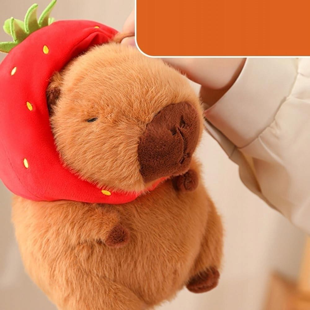 Pluszacz Erdbeerhut Capybara Plüschtier 23 cm Niedliches Plüschtier Weiches Kissen Geschenk für Kinder