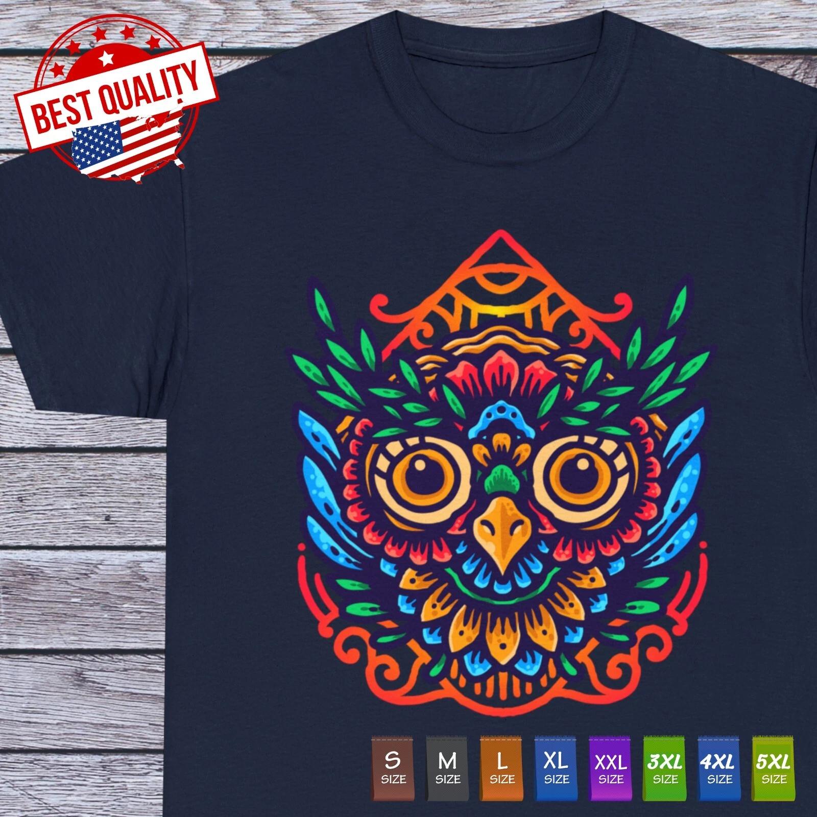 Mystical Owl Old School T Shirt Colorful Owl Tee Clothing Tattoo Style S