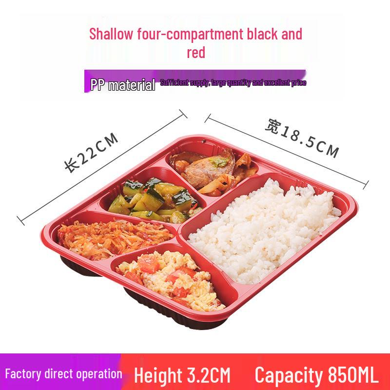Four-Grid Disposable Plastic Bento Lunch Box with Lid, Multi-Compartment Food Packaging Container.