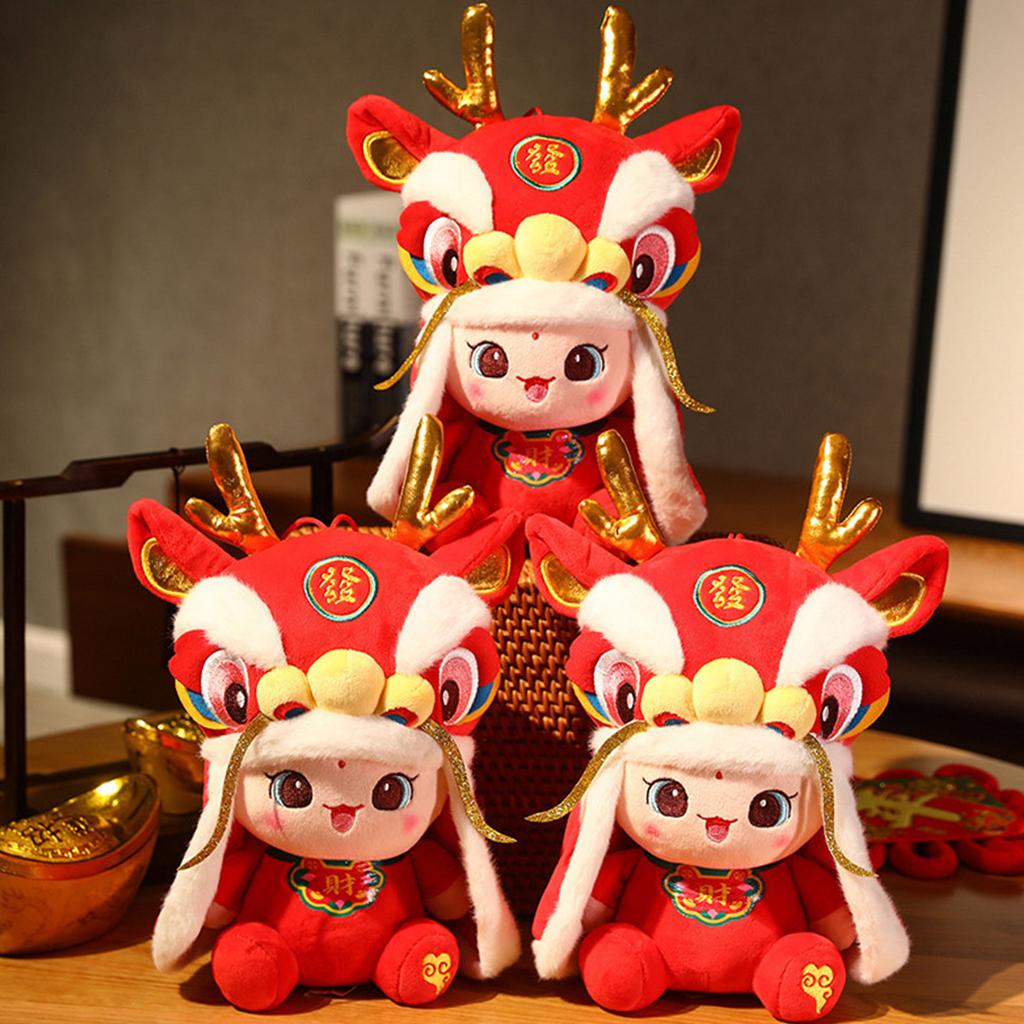Plush MascotDoll Simulation Zodiac Dragon Doll Stuffed Animal Cuddle Toy Cute Couch Decor Chinese New Year Decoration