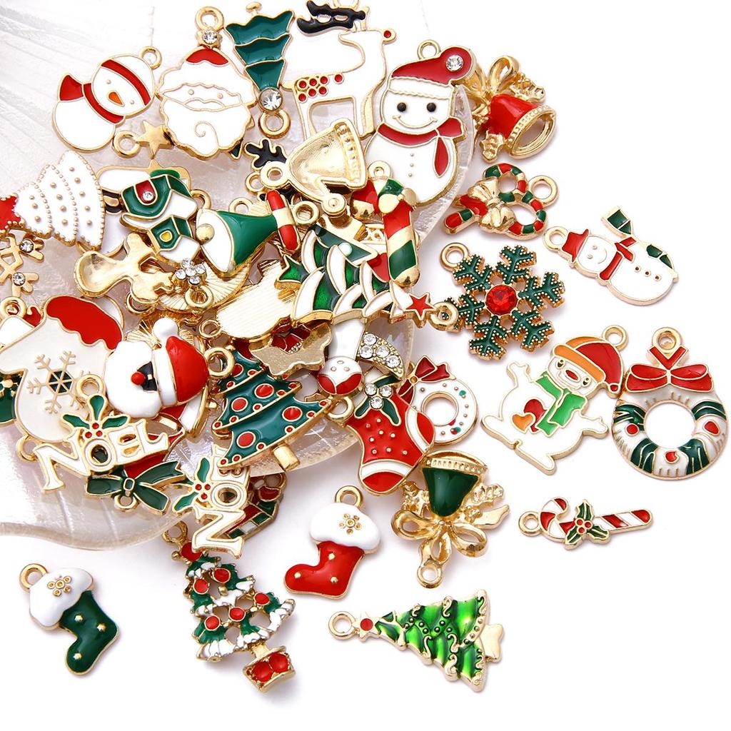 10Pcs Christmas Theme Random Mix Drop Oil Alloy Accessories For Jewelry Component Making Charm Decoration