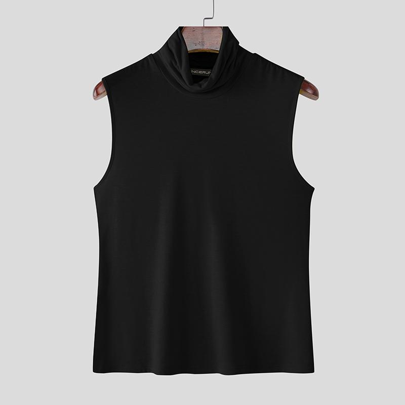 

INCERUN Summer Men High Neck Sleeveless Fitted Casual Tank Tops Undershirts 4XL